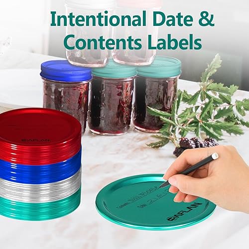 Miniatura 5 de Tapas y bandas para tarros de masón de boca regular que se adaptan a bolas, Kerr y más para conservas y almacenamiento (48 tapas, 12 bandas