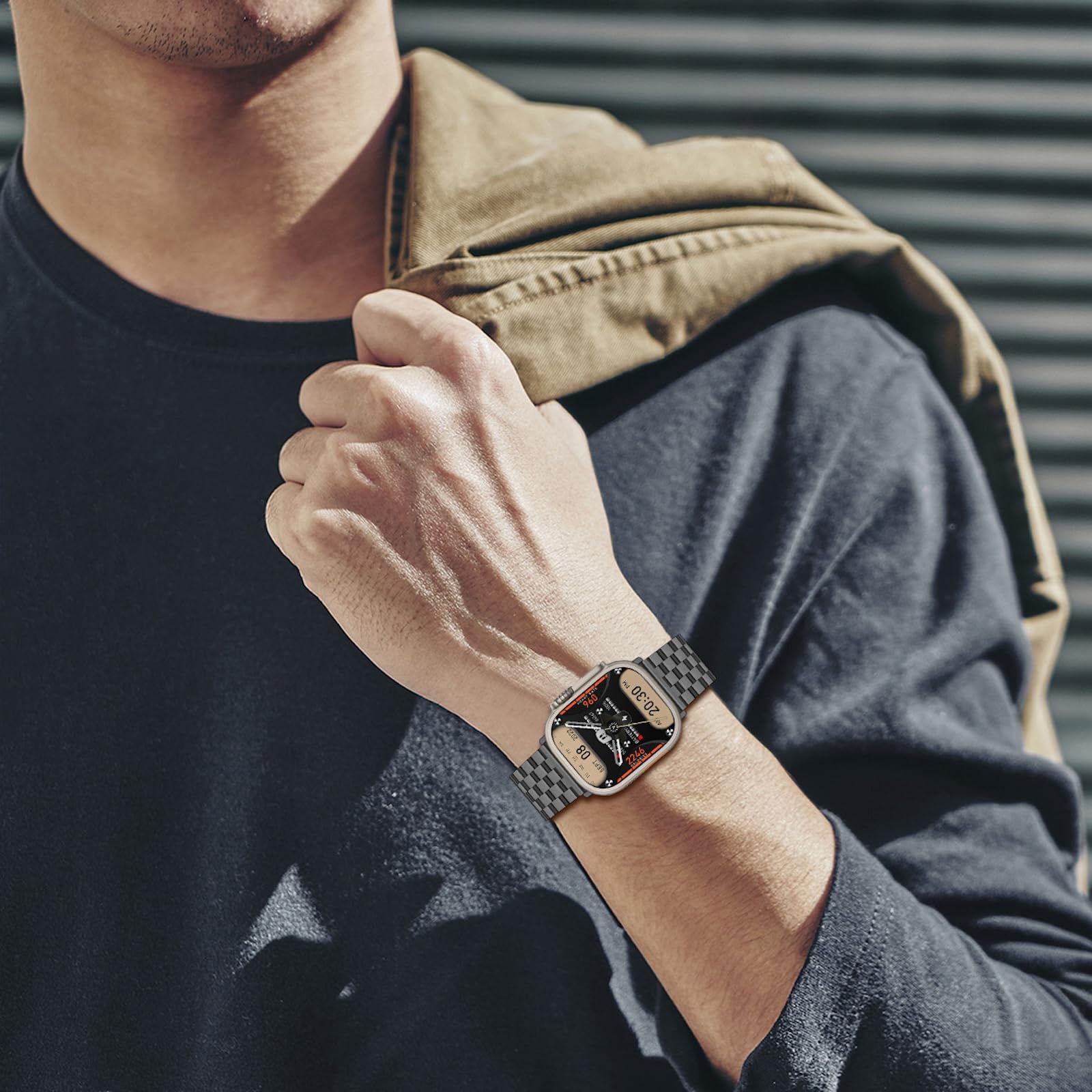Juntan Watch Bracelet Compatible for Apple Watch Band 42mm 44mm iWatch Series 10 9 8 7 6 5 4 3 2 1 Apple Watch Sport Brushed Stainless Steel Watch Band Black - Image 4