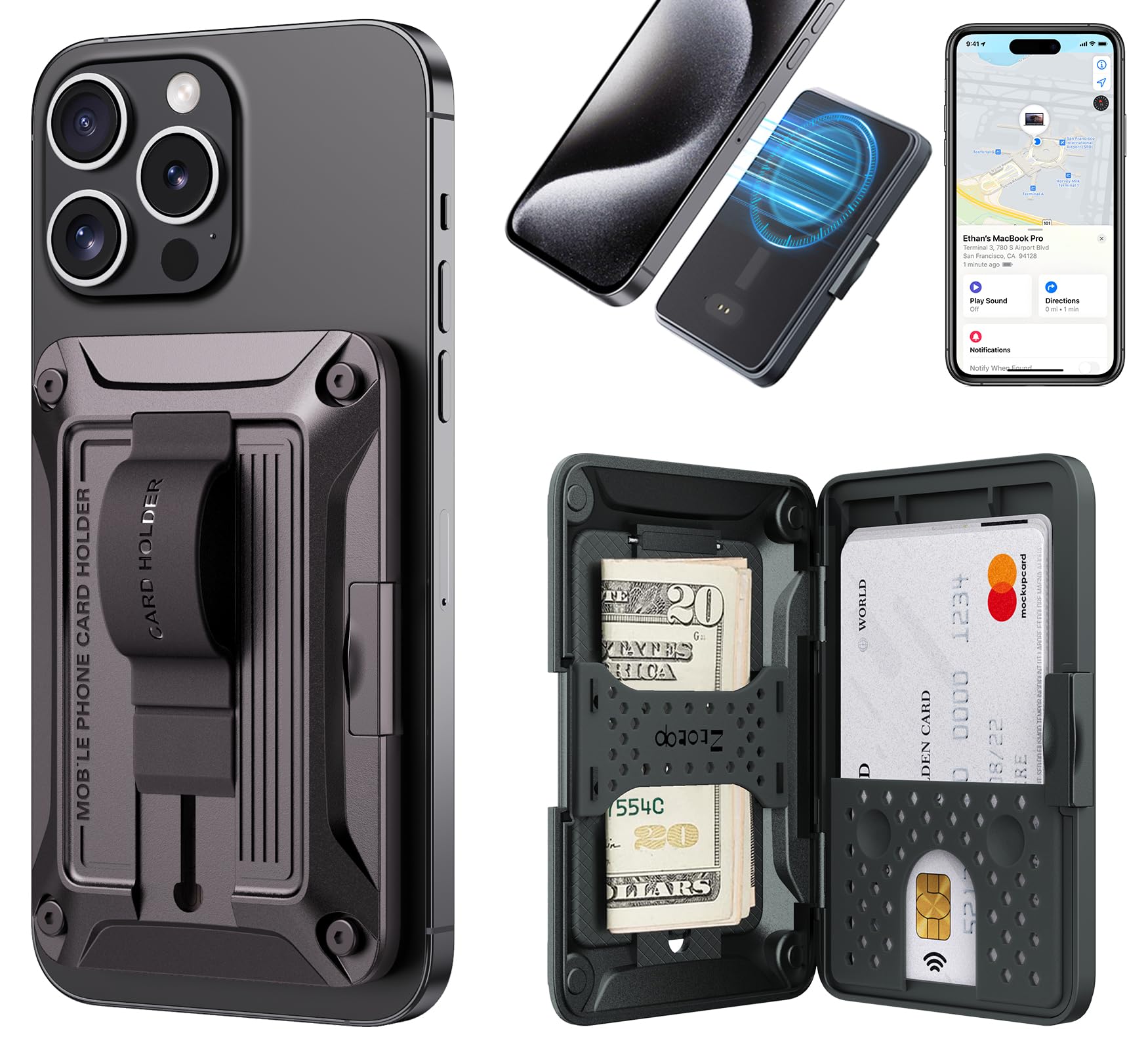 ZtotopCases for Magsafe Wallet Work with Find My, Magnetic Card Holder and RFID Blocking Functionality, Magnetic Wallet for iPhone 16/15/14/13/12 Series, Fit 3-4 Cards, Purple