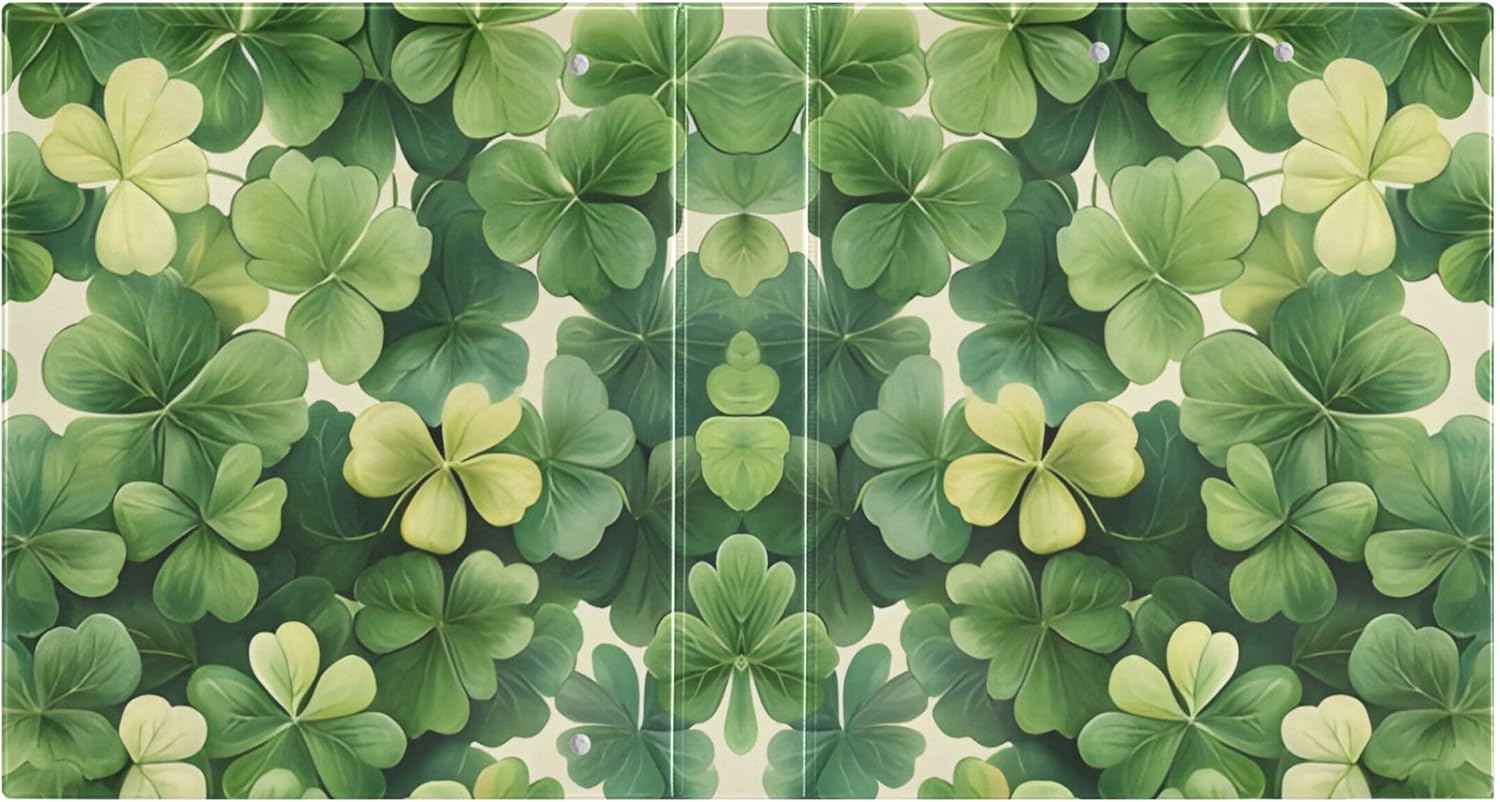 St. Patrick's Day Shamrock 3 Ring Binders, 1.5” Round Ring Binders with Clipboard - Letter Size, 3 Interior PVC Clear Pockets & Anti-Slip Clip for Office School Supplies, 2PCS