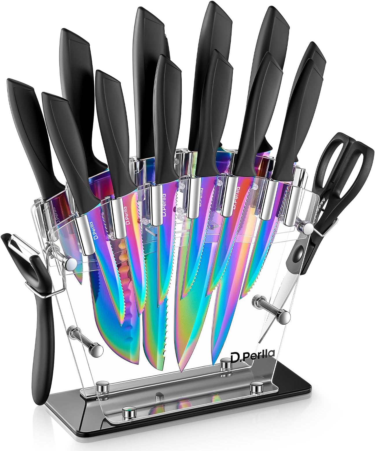 Knife Set, D.Perlla 16 PCS High Carbon Stainless Steel Kitchen Knife Set,Non Slip Handle, Sharp Knife, Rust and Corrosion Resistant, with Acrylic Stand