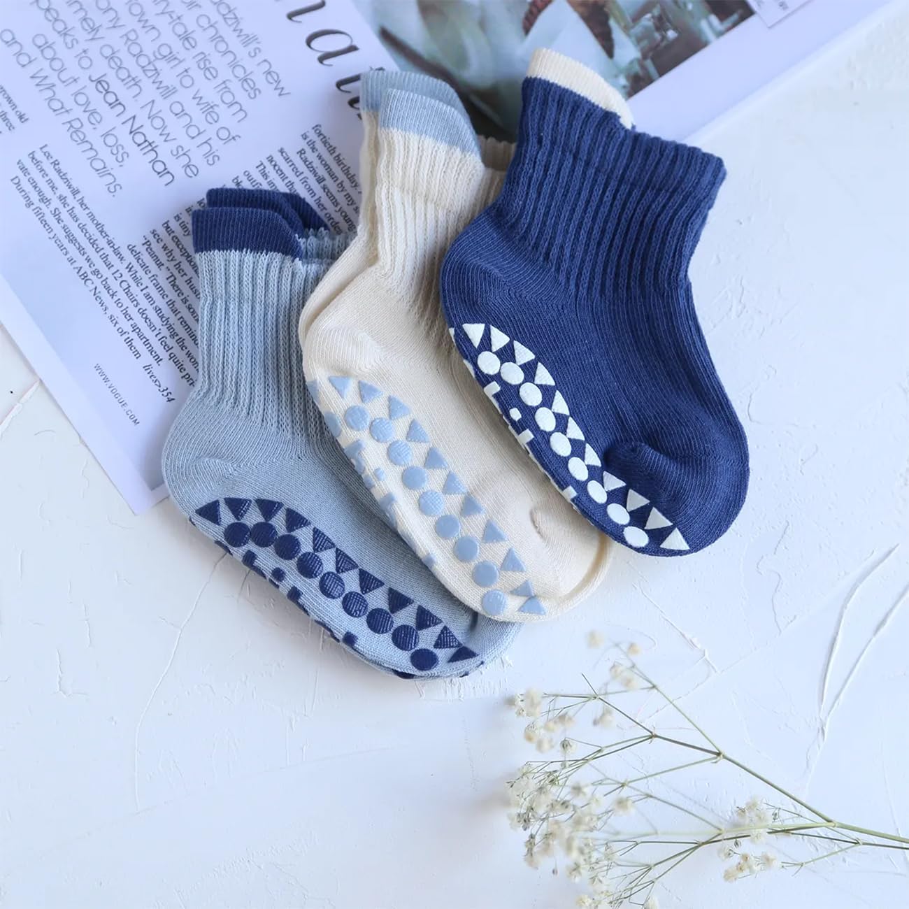 6 Pairs Toddler Boys Grips Socks Non Slip Kids Baby Girls Crew Cotton Socks with Grippers - Image 7