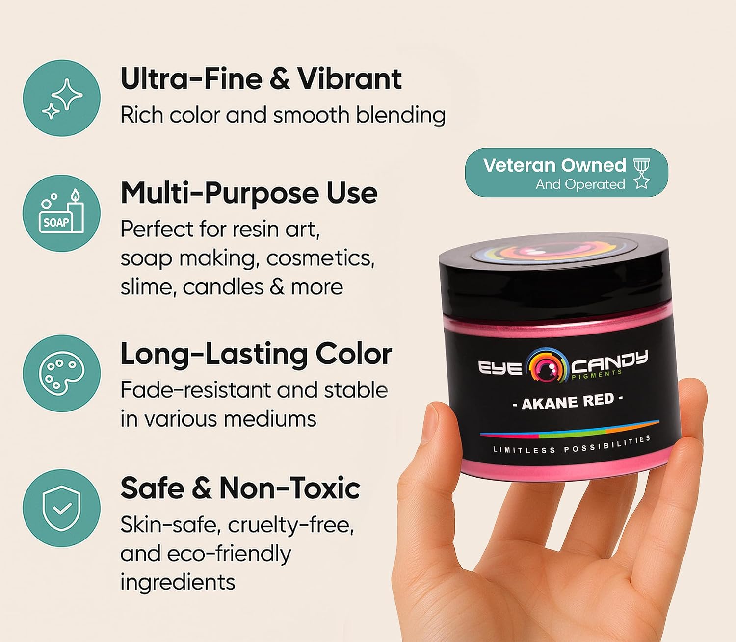 Eye Candy Premium Mica Powder Pigment “Akane Red” (50g) Multipurpose DIY Arts and Crafts Additive | Natural Bath Bombs, Resin, Paint, Epoxy, Soap, Nail Polish, Lip Balm (Akane Red, 50G)