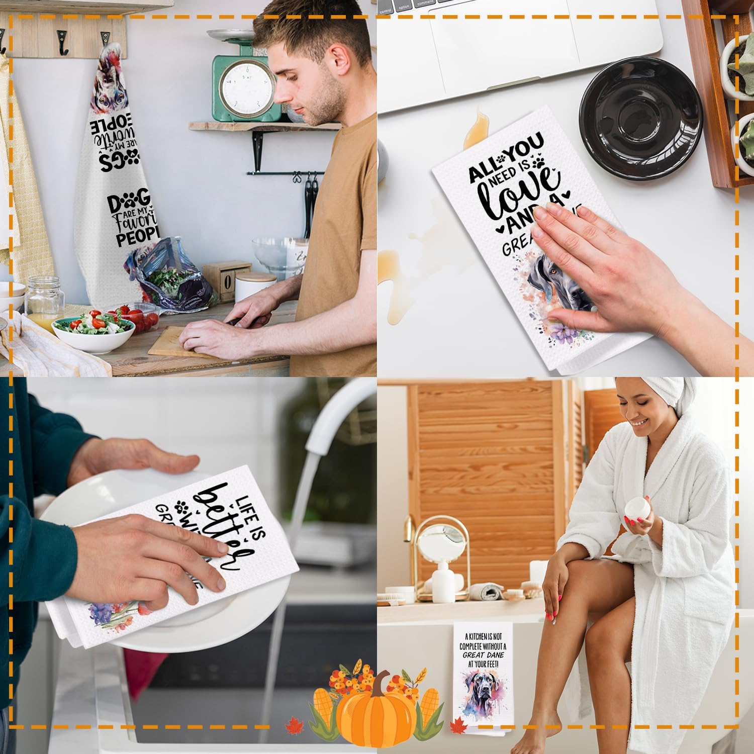 SPBL&L Great Dane Dog Kitchen Towels Set of 4, Great Dane Gifts for Women, Great Dane Decor Tea Dish Towels for Kitchen, Great Dane Decorative Hand Towels for Bathroom, 16x24 Inches - Image 5