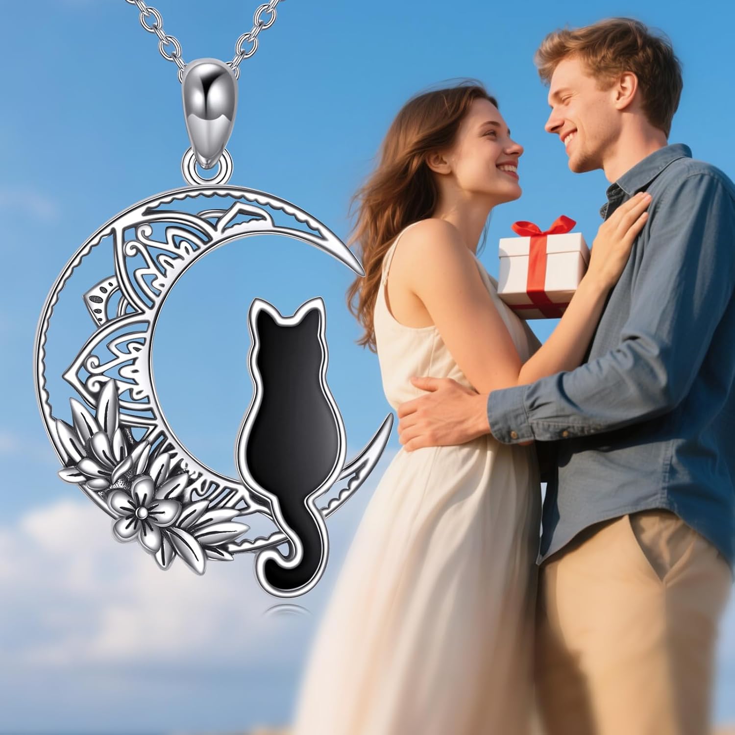 Cat Necklace Sterling Silver Black Kitten Pendant Onyx Jewelry Birthday Gifts for Women Men - Image 5
