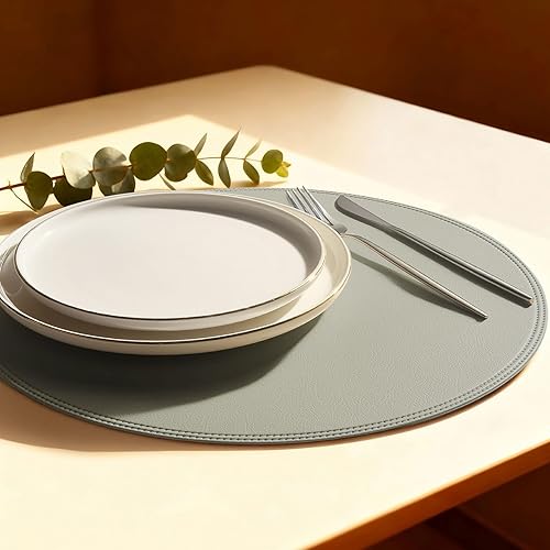 Miniatura 11 de Juego de 6 manteles individuales redondos de vinil azul, impermeables, lavables, de piel sintética, resistentes al calor, para mesa, aptos para Azul