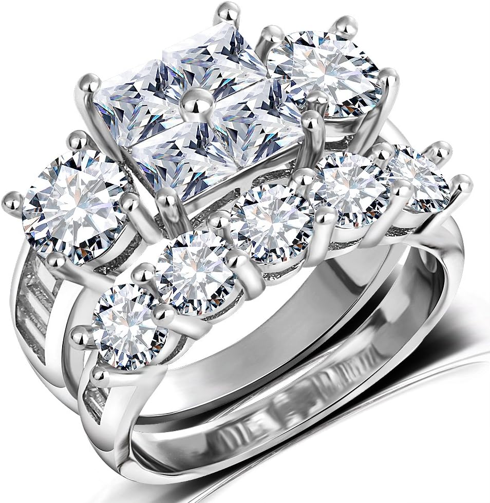 HiyongPrincess Wedding Rings for Women - Brilliant Cubic Zirconia Big Engagement Bridal Sets Size 5-11