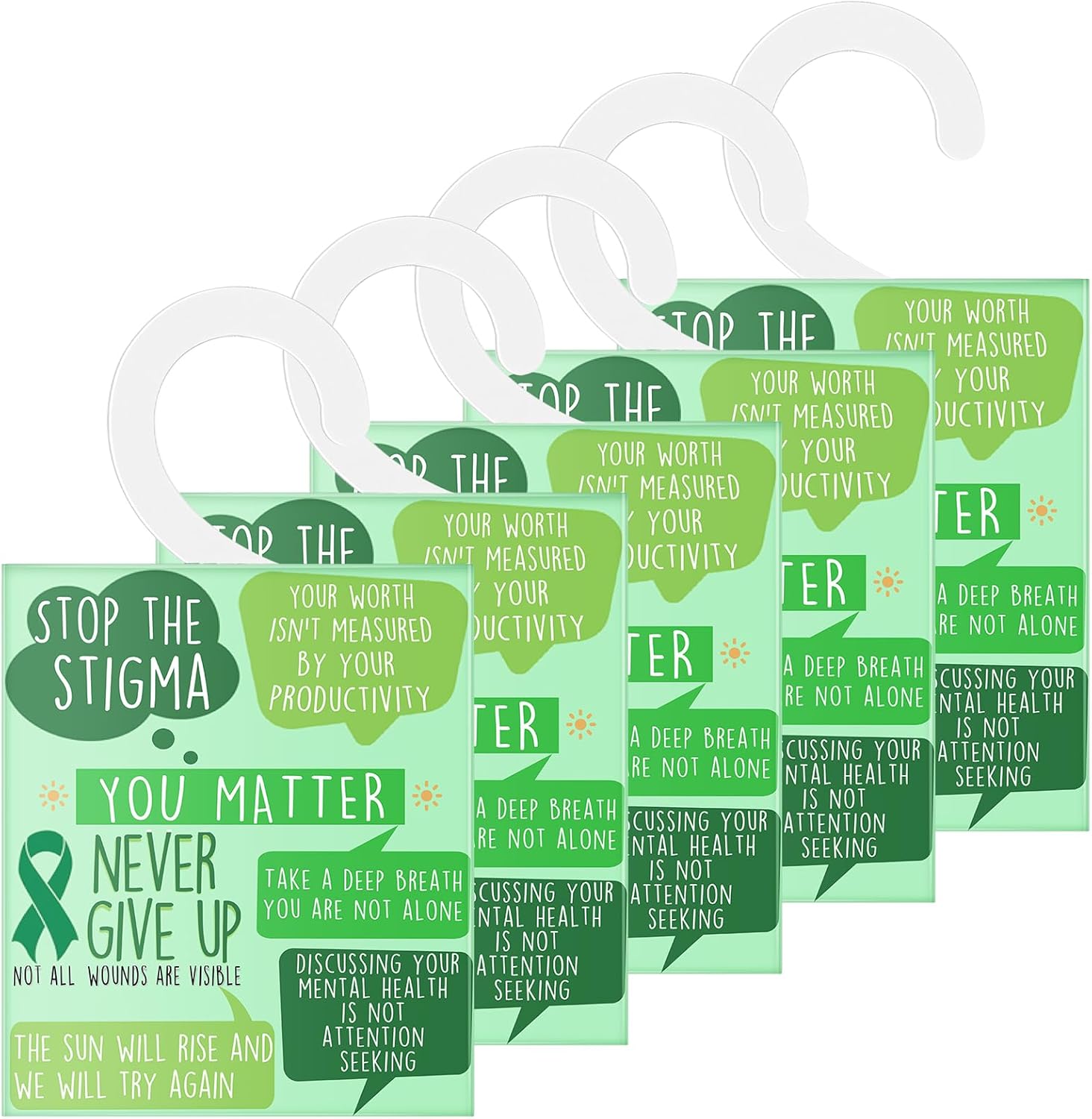 50 Pcs Mental Health Awareness Scents Sachets Bulk Green Ribbon Sachets Bags with Inspirational Quote Christmas Women Gifts Long Lasting Air Freshener