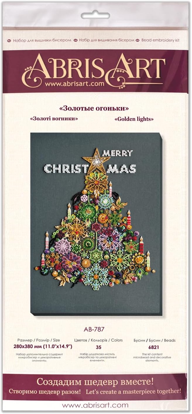 Wizardi Bead Embroidery Kit - Golden Lights. Colorful Beads, Beading Needles. DIY Kit. Embroidery for Beginners. Home Decor. AB-787 Abris Art