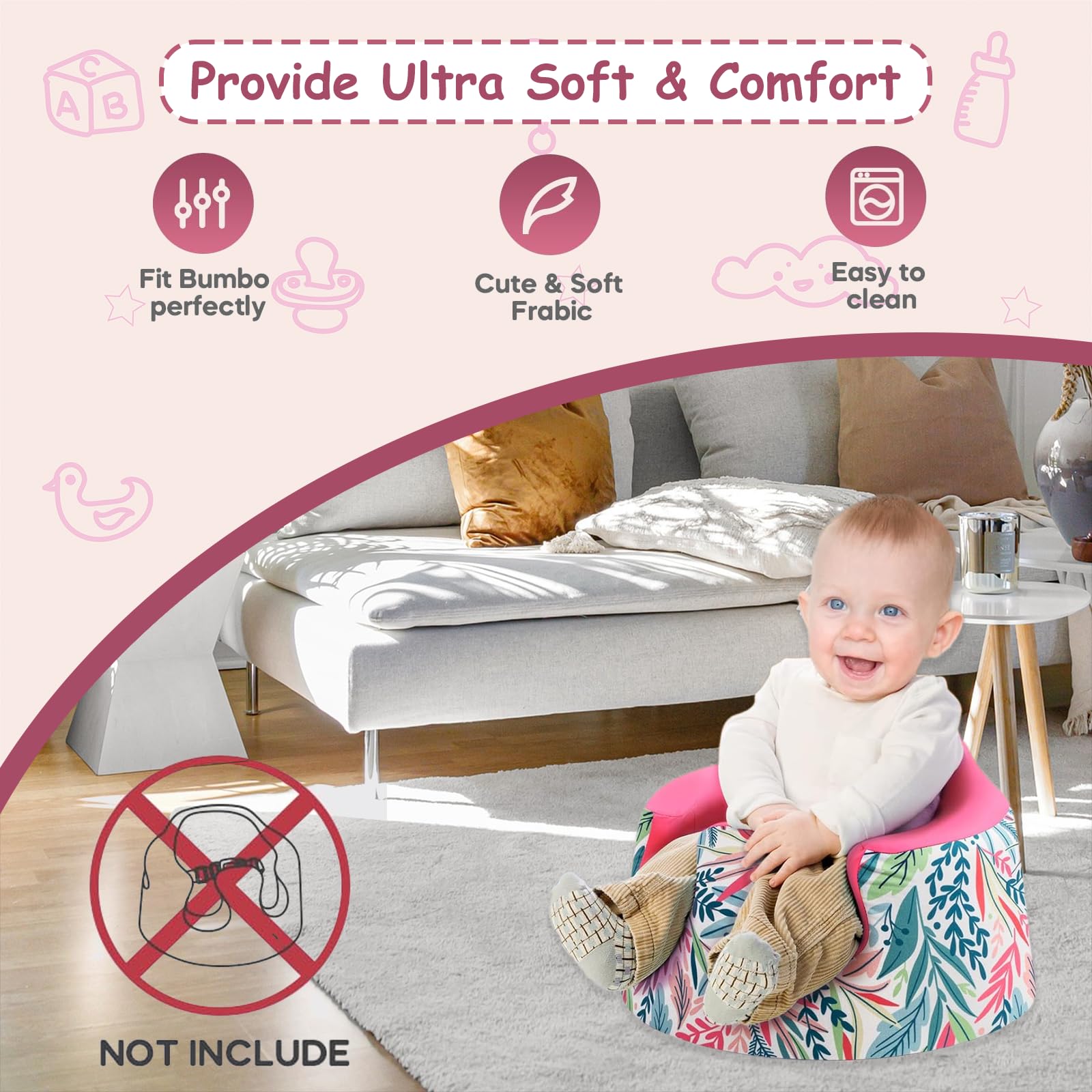 HEVOY Seat Cover Compatible Baby Seat, Breathable Floor Seat Cover for Girl Boy, Breathable Comfortable Seat Cover, Children Chair Protector, Easy to Install & Remove (Little Dinosaur Plus Velvet)