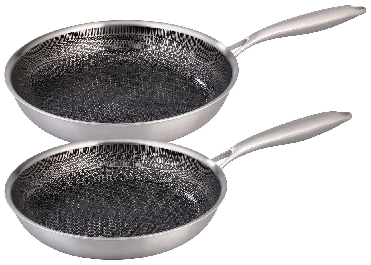 Tornwald-Schmiede Pfannen für Gasherde: 2er-Set Kratzfeste Edelstahlpfannen, Wabenstruktur, 24 und 28 cm (Pfanne für Induktionsherd, Edelstahl-Pfanne, Pfannenset)