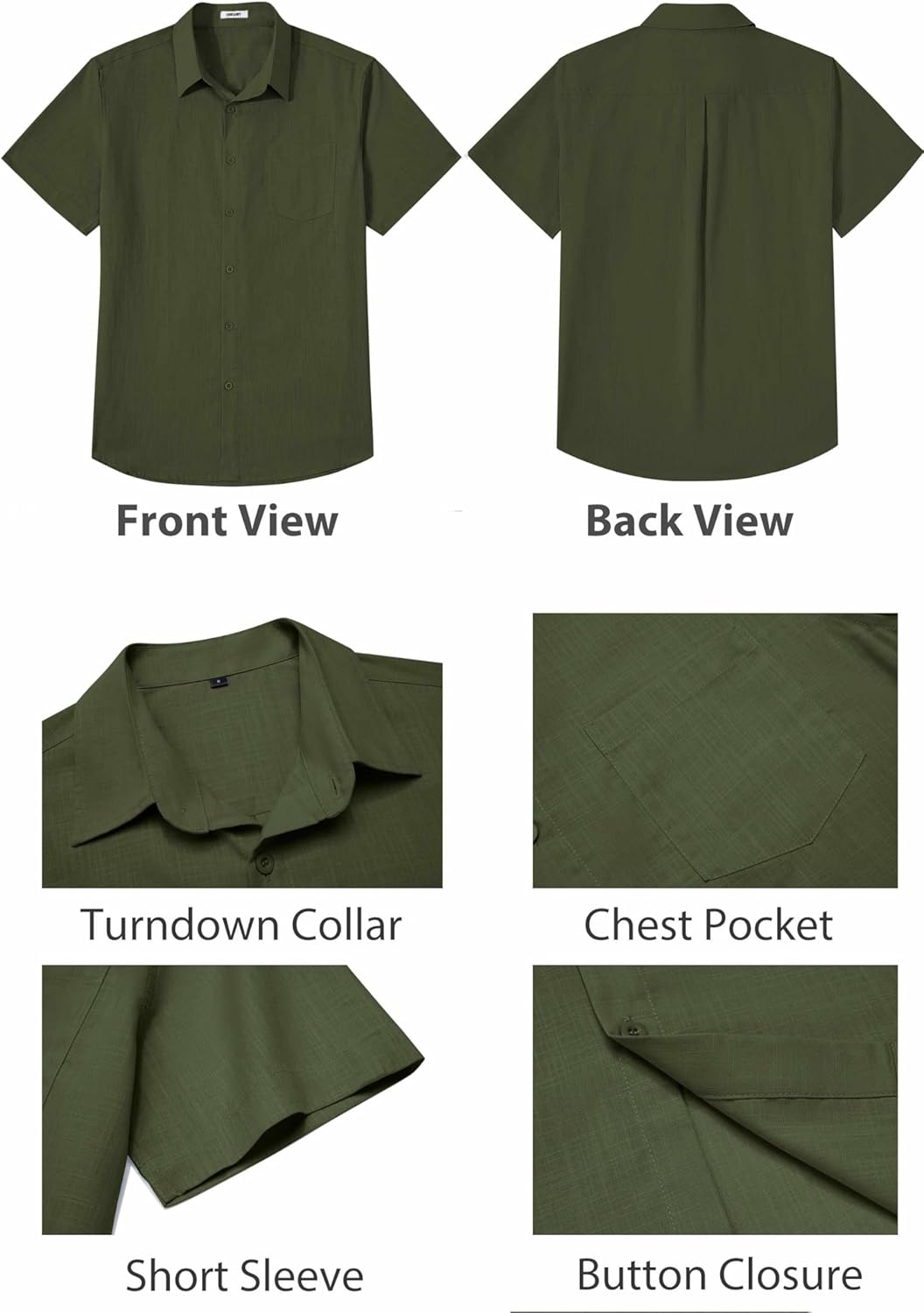 COOFANDY Men's Button Down Short Sleeve Shirt Casual Cotton Summer Beach Wedding Linen Shirts with Pocket - Image 5