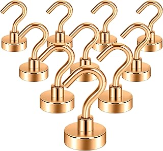 Neosmuk Magnetic Hooks,30lb+ Heavy Duty Earth Magnets with Hook for Refrigerator, Extra Strong Cruise Hook for Hanging, Magnetic Hanger for Cabins, Grill (Bronze, 10 Pack)