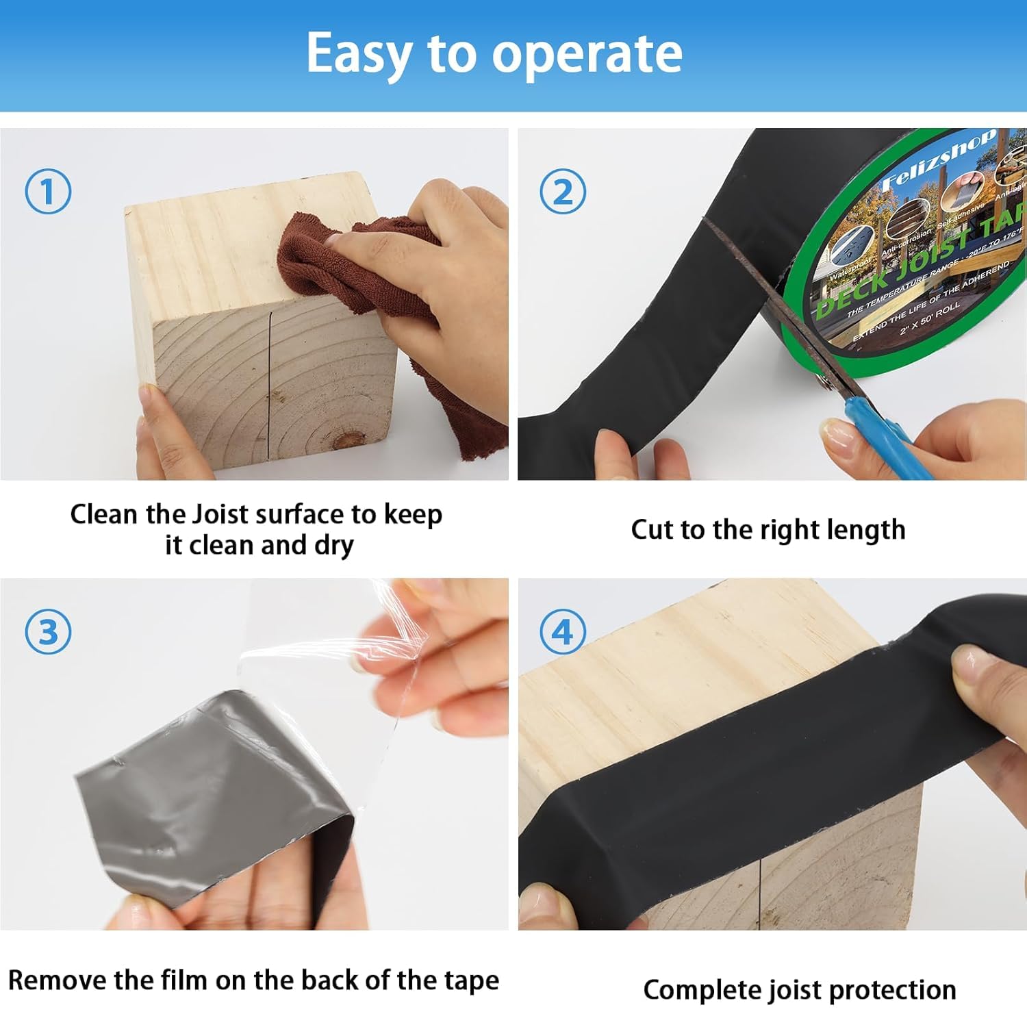 Cinta adhesiva para vigas de cubierta de 2 pulgadas x 50 pies, cinta adhesiva de butilo, impermeable y resistente a la intemperie, cinta intermitente autoadhesiva para protección de vigas de