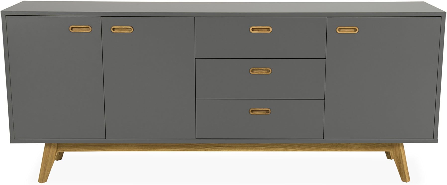 Tenzo 2176-014 BESS Designer Sideboard, Grey, Lacquered Chipboard, matt. Solid oak legs and handles, oiled, 82 x 200 x 43 cm (HxWxD)
