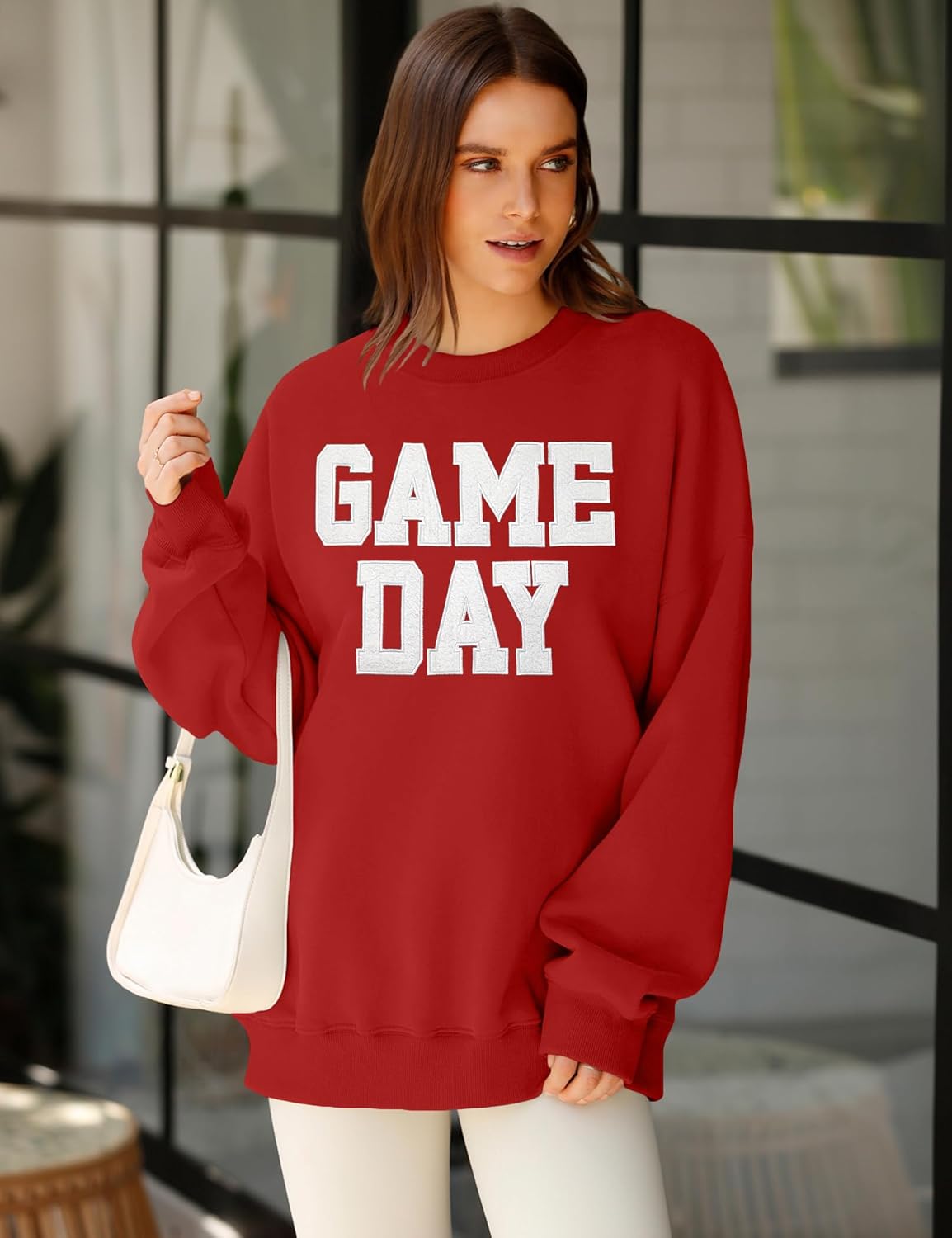 VVNTY Game Day Sweatshirts for Women: Embroidered Football Long Sleeve Shirt Oversized Football Mom Crewneck Pullover - Image 4