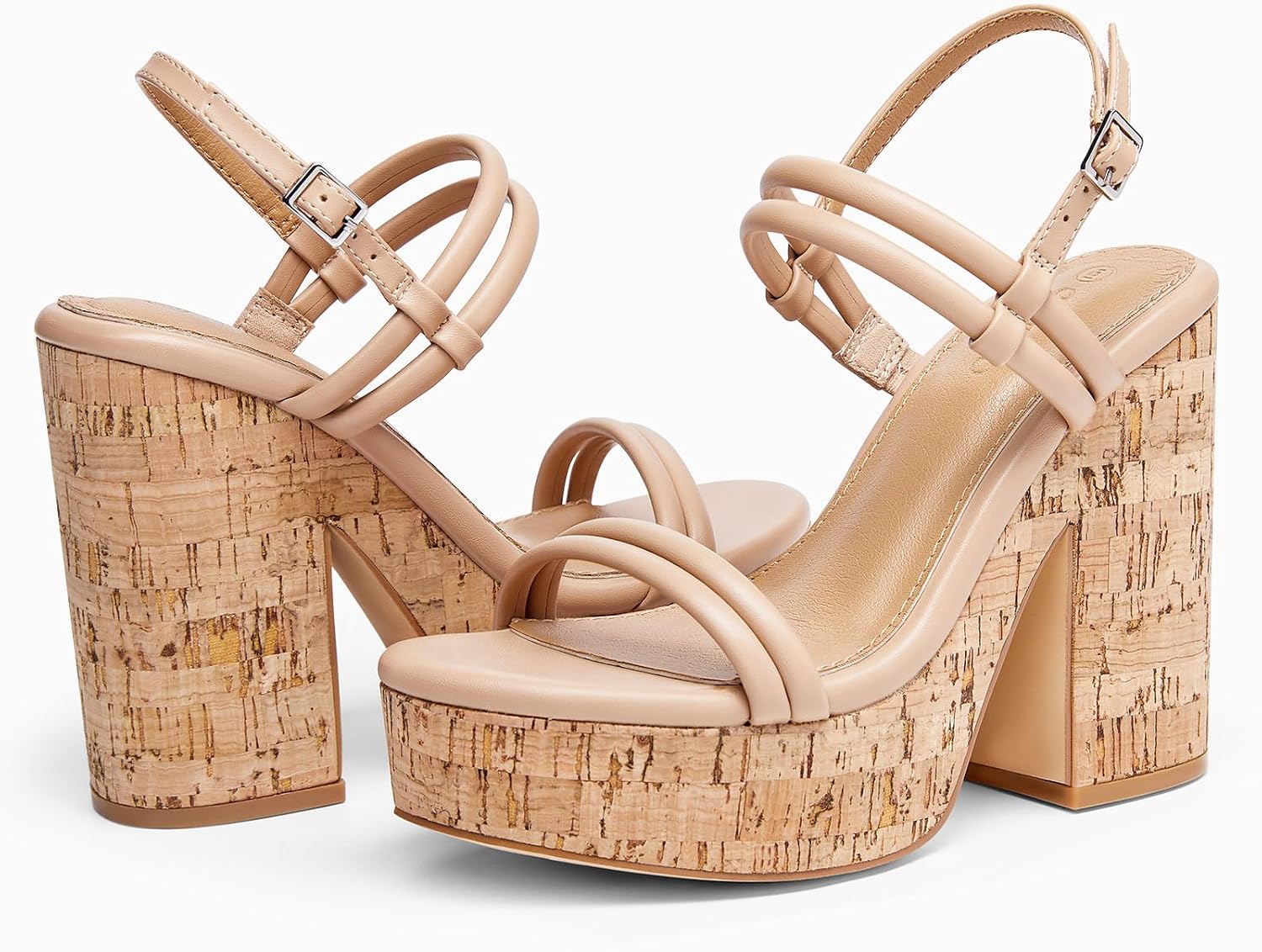 Coutgo Womens Cork Wedge Sandals Heels Open Toe High Heel Platform Slingback Ankle Strap Buckle Summer Dressy Shoes