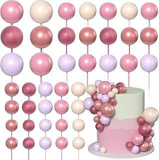 30 PCS Ball Cake Toppers Balls Cupcake Toppers Foam Ball Shaped Cake Picks DIY Balloons Cake Decorations for Baby Shower Wedding Bridal Shower Birthday Party Supplies White Purple Khaki Pink