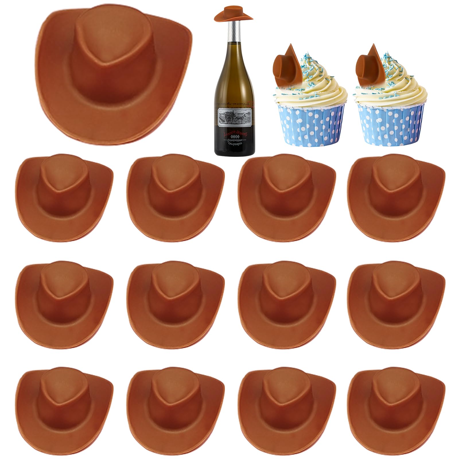 LLMSIX 40PCS Mini Cowboy Hats, Mini Western Cowboy Hats Plastic Dollhouse Cowboy Hat Cake Top Hat Toy Doll Party Accessories for Doll Dress Up Dollhouse Decorations (Brown)