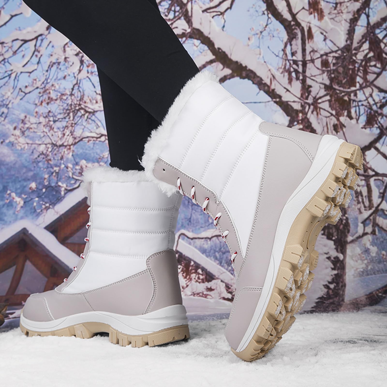 CUTEHEELS Damskie wodoodporne buty śniegowe, sznurowane, antypoślizgowe i trwałe buty zimowe