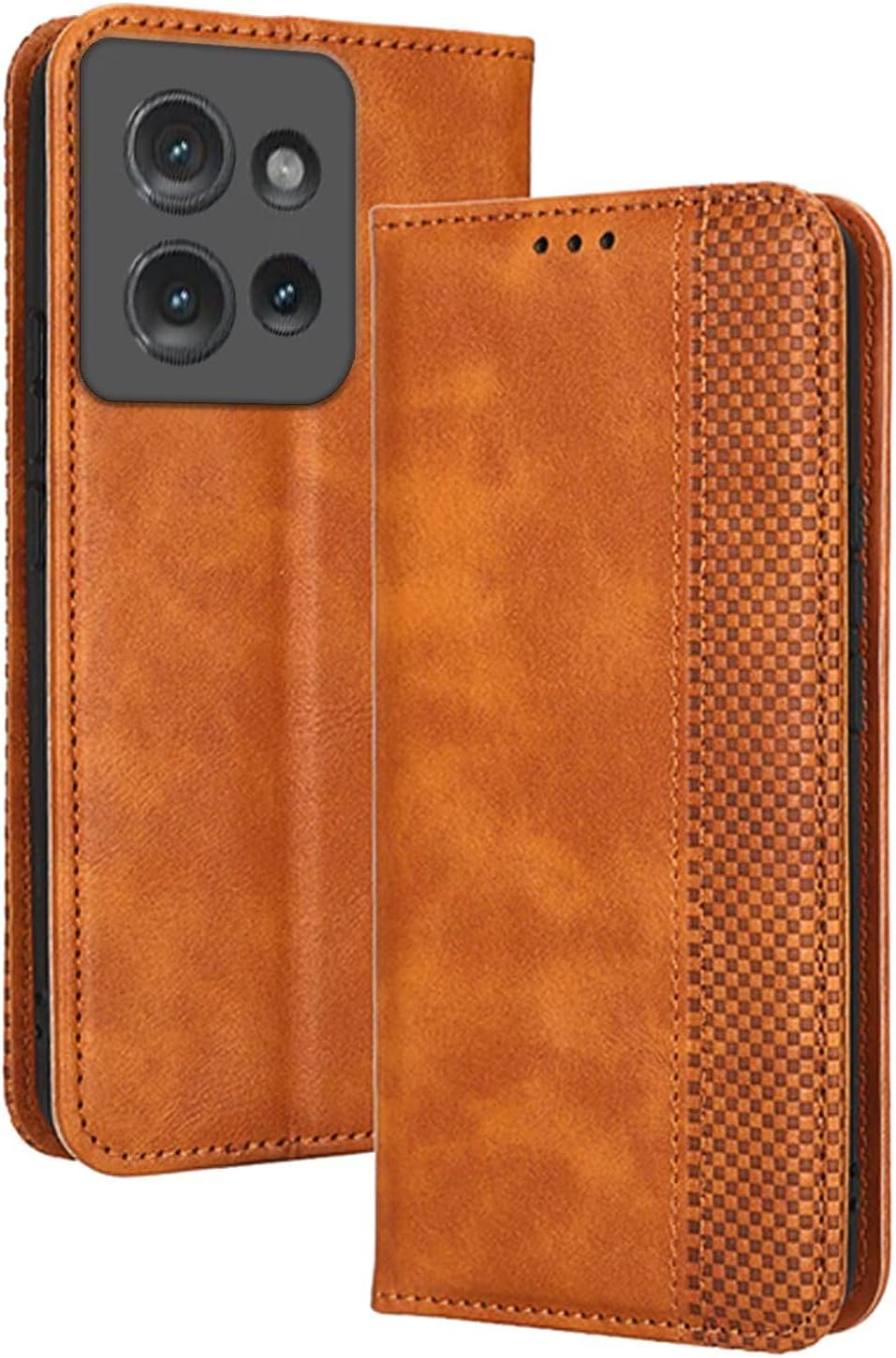 Topme Etui na telefon Motorola Moto g86 Power 5G (6,67 cala) Etui ochronne, stylowe skórzane etui na telefon z teksturowanym gniazdem na karty. Brązowy