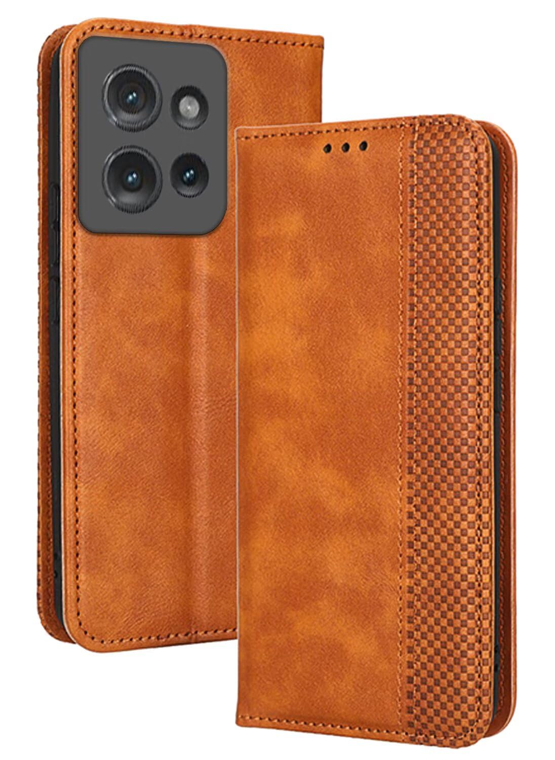 Topme Etui na telefon Motorola Moto g86 Power 5G (6,67 cala) Etui ochronne, stylowe skórzane etui na telefon z teksturowanym gniazdem na karty. Brązowy