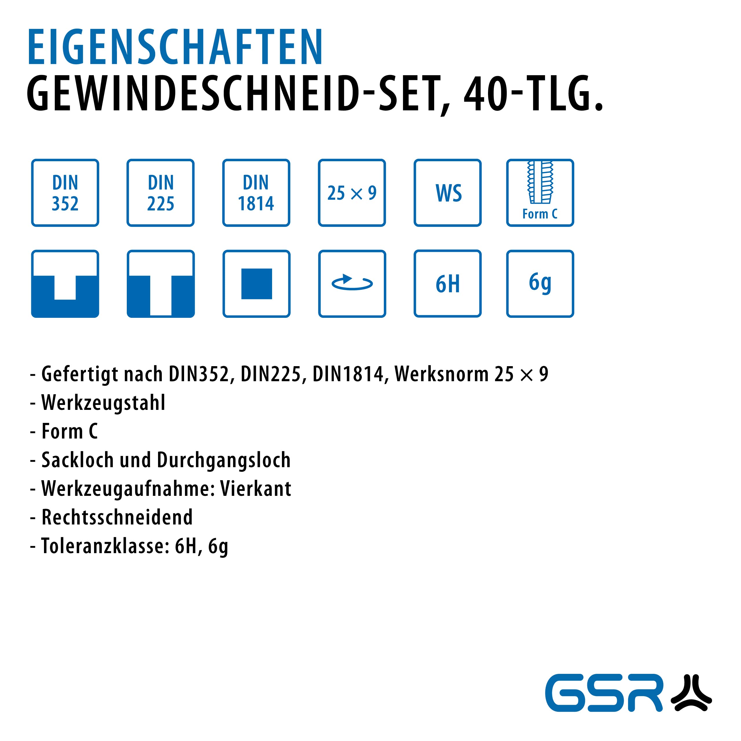GSR Profi Hand-Gewindeschneider Set, 40-teilig, Gewindebohrer Set M3-M12, Mit Gewindebohrer & Schneideisen, verstellbares Windeisen, Schneideisenhalter, Gewindelehre, Schraubendreher