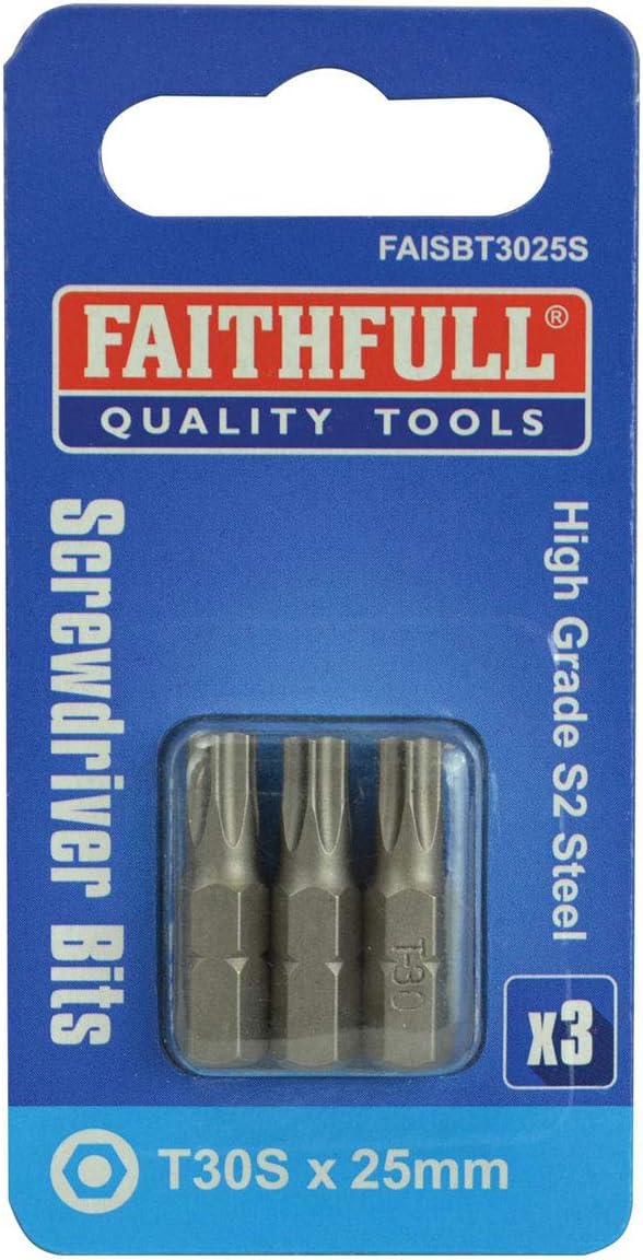 Faithfull Security S2 Grade Steel Screwdriver Bits T25S x 25mm (Pack 3)