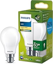 Philips Ultra Efficient - Ultra energy saving lights, LED light source, 60W, A60, B22 Warm White 2700 kelvin, frosted