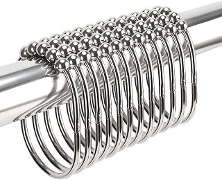 Wide Shower Curtain Hooks, Rust Proof Stainless Steel Shower Curtain Rings, Heavy Duty Shower Hooks for Shower Curtain Bathroom Curtain Hooks, Easy Glide Rollers, Set of 12, Chrome
