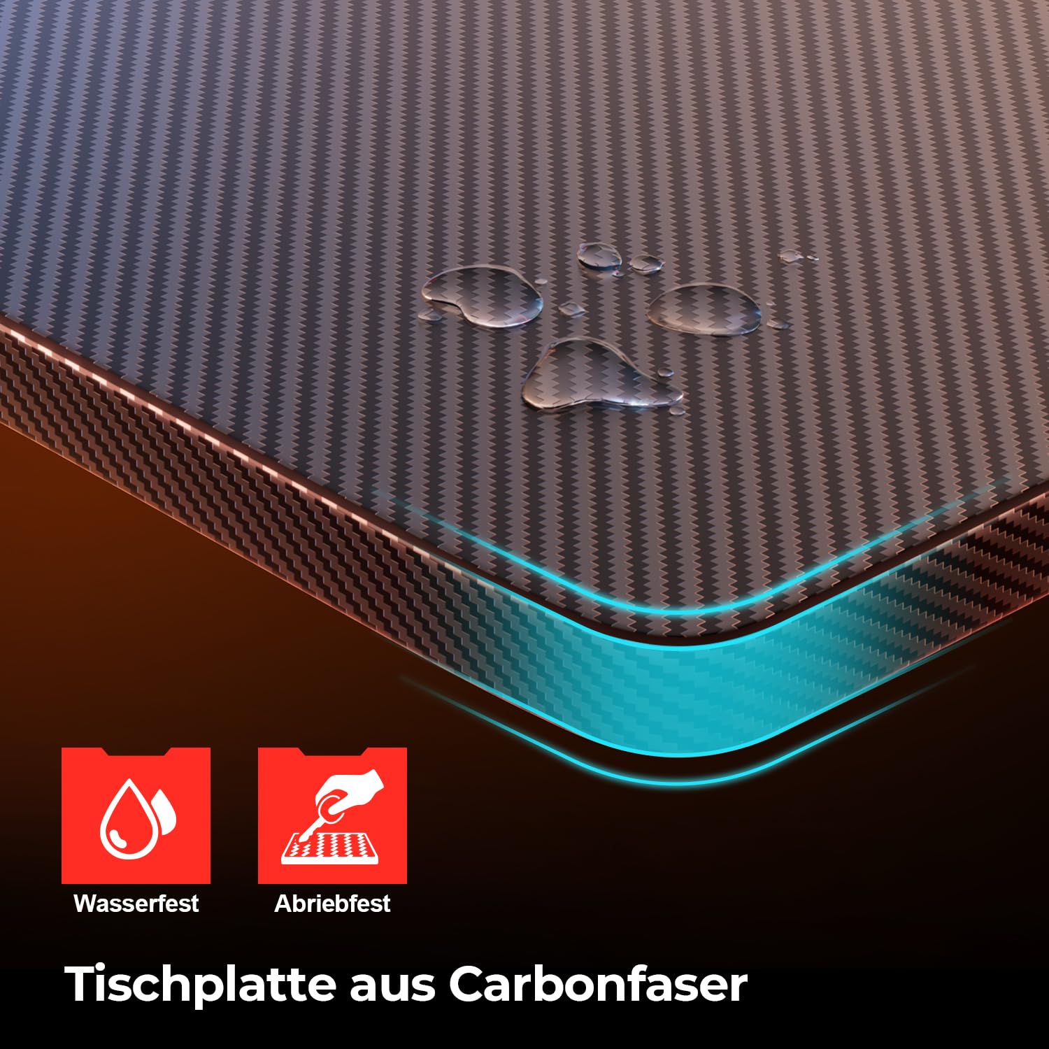 HLONONE Gaming Schreibtisch 140 x 60 cm, Gaming Tisch, Stabiler PC Schreibtisch mit Kohlefaserbeschichtung, Ergonomischer Computertisch mit Kopfhörerhaken und Getränkehalter, Schwarz