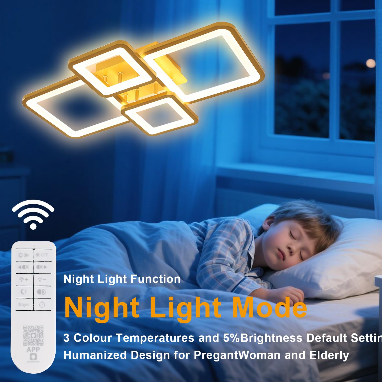 Comely LED Deckenleuchte Dimmbar 54W Deckenlampe Schlafzimmer Gold 62CM