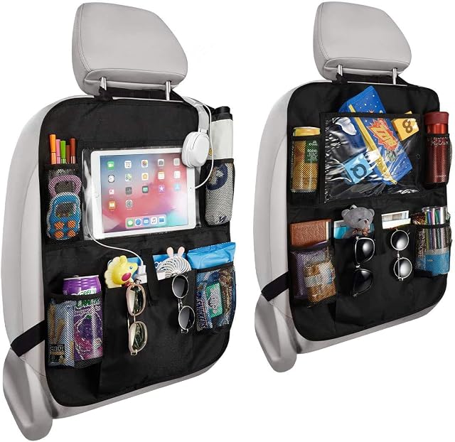 Rightwell Car Backseat Organizer 2pcs Car Organisers, Car Tablet Holder with 5 Storage Pockets, Seat Back Protectors with 10" iPad Holder - Storage Toys, Books, Drinks - Travel Accessories for Kids
