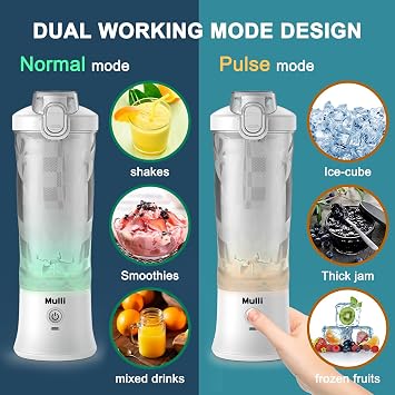 Mulli Portable Blender,USB Personal Mixer for Shakes and Smoothies,Mini Blender, 20 Oz with Travel Lid for Home/Kitchen/Gym