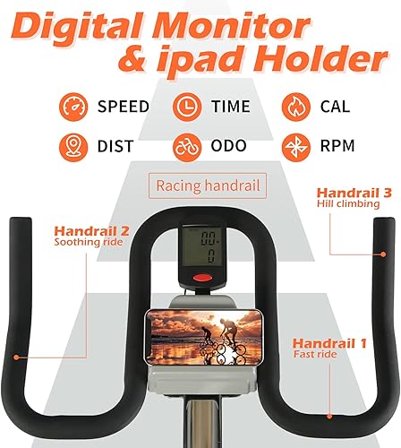 Miniatura 5 de ADVENOR Bicicleta de ciclismo de interior de resistencia magnética, transmisión por correa, monitor LCD fijo con soporte para iPad y cómodo cojín de