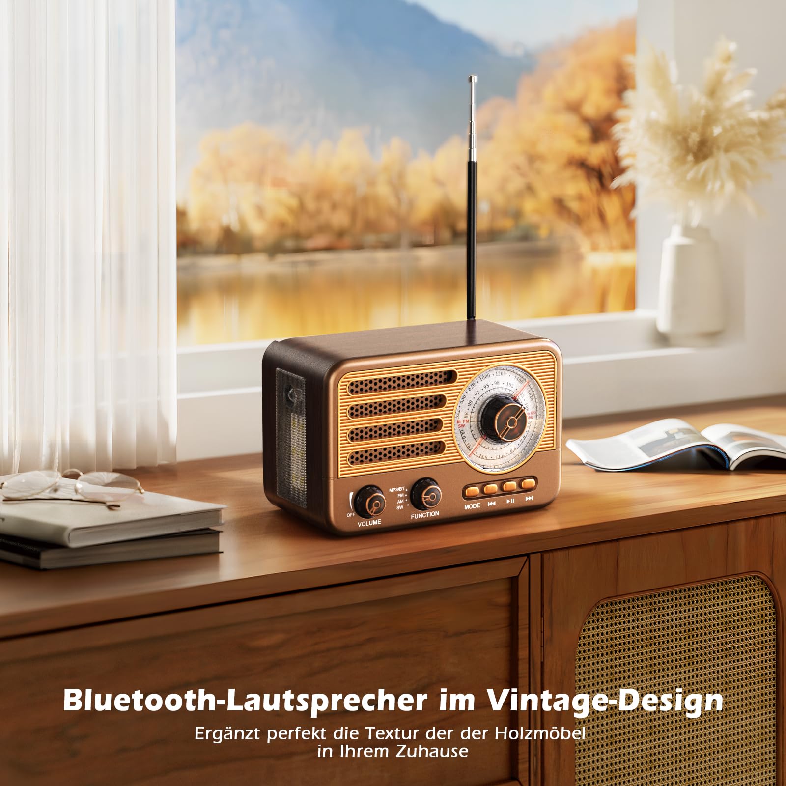 Vintage-Transistorradio – Retro-Stil mit moderner Reichweite, tragbar, AM/FM/SW, mit USB/TF/Aux-MP3-Wiedergabe und wiederaufladbarem 1800-mAh-Akku
