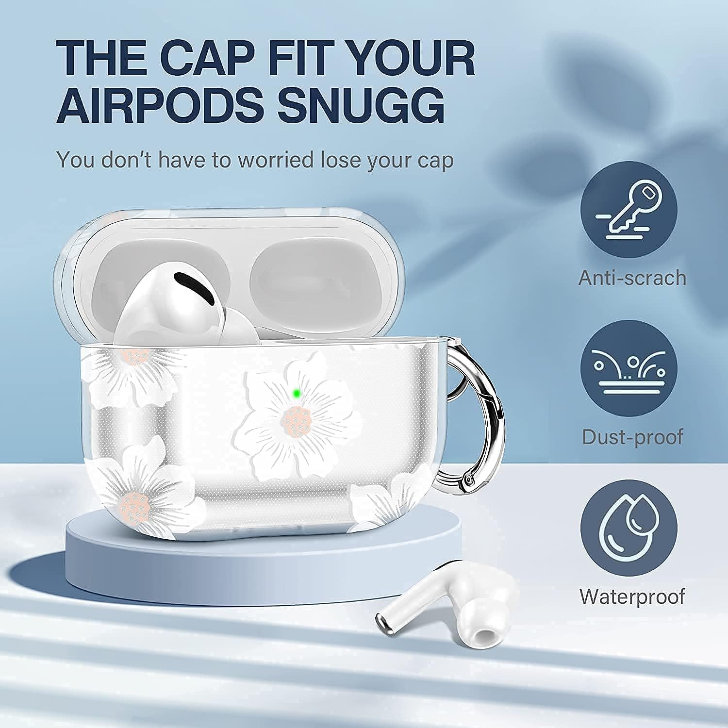 Maxjoy Airpod Pro Case White Flowers with Keychain Floral for Airpods Pro Case Women Girls Apple Airpod Pro Charging Case Cover Protective Case LED Visible (Morning Glory)