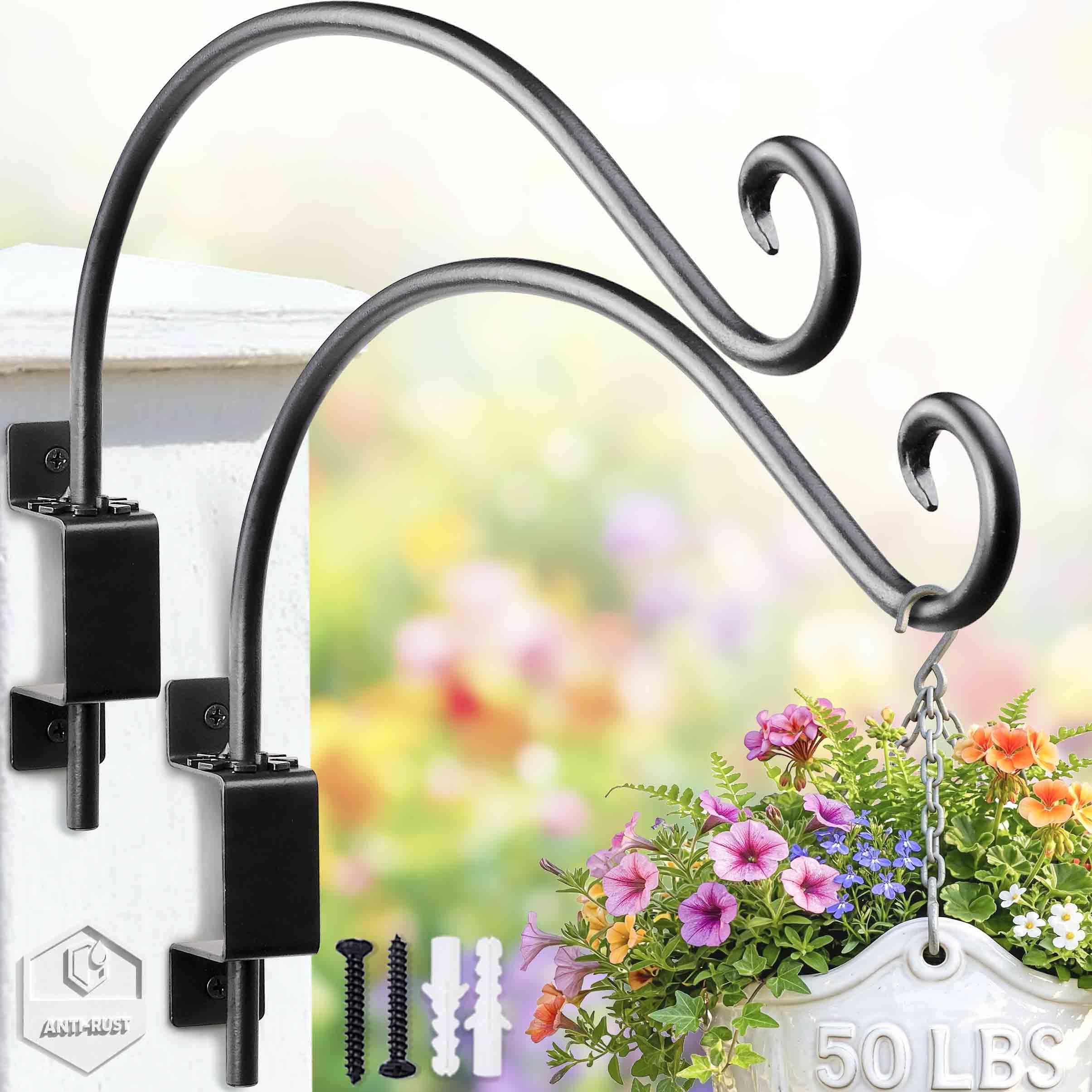 Lifyzoon Swivel Hanging Plant Bracket (Black) Hanging Plant Hanger Hook Outdoor Bird Feeder for Flower Basket, Wind Chime, Lantern, Wall Plant Hanger (12"-2PCS)