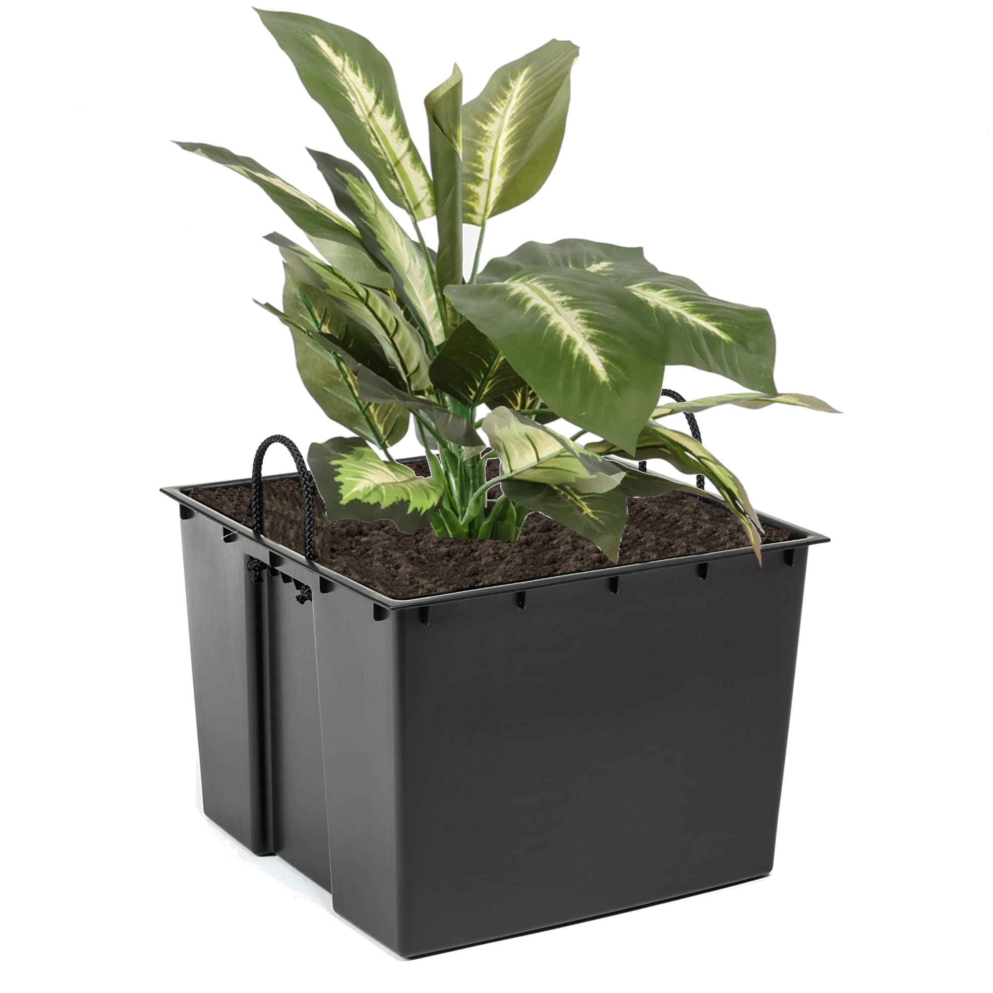 Lot de 2 inserts de pot de fleurs carrés interchangeables, durables, 34 x 28 cm, noirs, 28 l, pour pots Lamela de 68 x 35 cm, facilite le contrôle de la teneur en eau dans le pot, réduit la