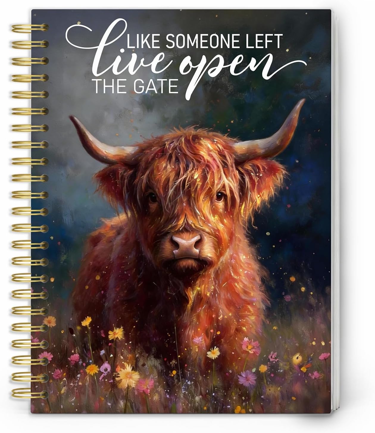 Wildflower Highland Cow Notebook Journal,Highland Cow Gifts for Women,Live Like Someone Left The Gate Open Decorative Lined Hardcover Spiral Notebook for College,Home,Office,5.5 X 8.3 Inch