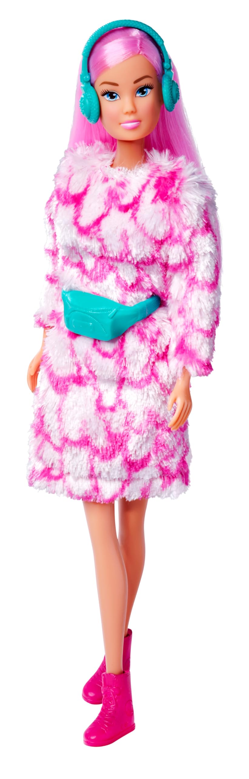 Simba Steffi Love Fluffy Fashion, 2-Way Assorted, Only One Item Delivered, Toy Doll Wearing a Fluffy Dress with Boots, Ear Warmers, Bum Bag, 29 cm, from 3 Years