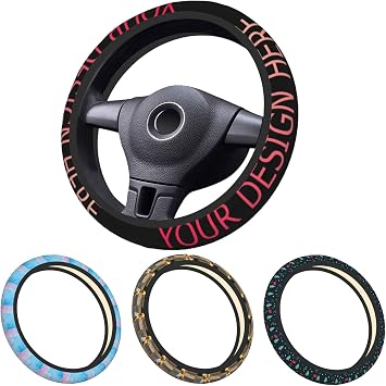 Custom Steering Wheel Cover Personlized Universal Car Wheel Cover Design Your Own Photo Text Logo Anti Slip Sweat Absorption Fit Car Accessories for Vehicles Sedans SUV Trucks