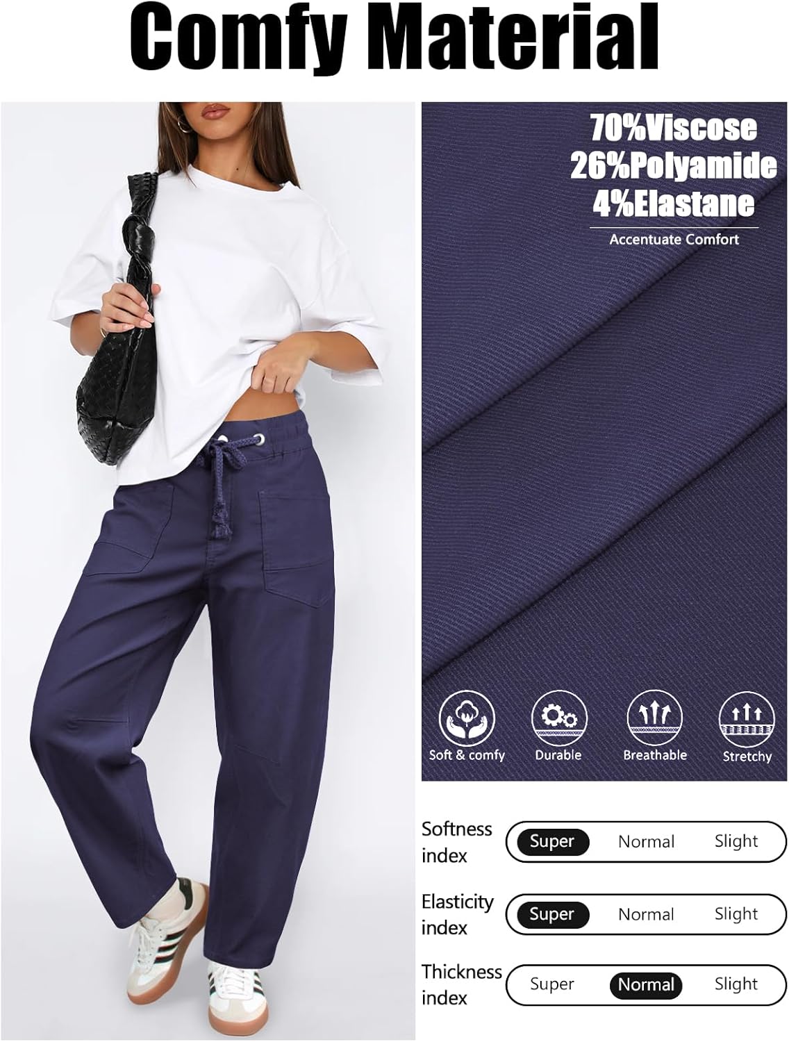 Womens Elastic Waist Pants for Women Drawstring Low Rise Baggy Barrel Pants Stretchy Ankle Cropped Trousers