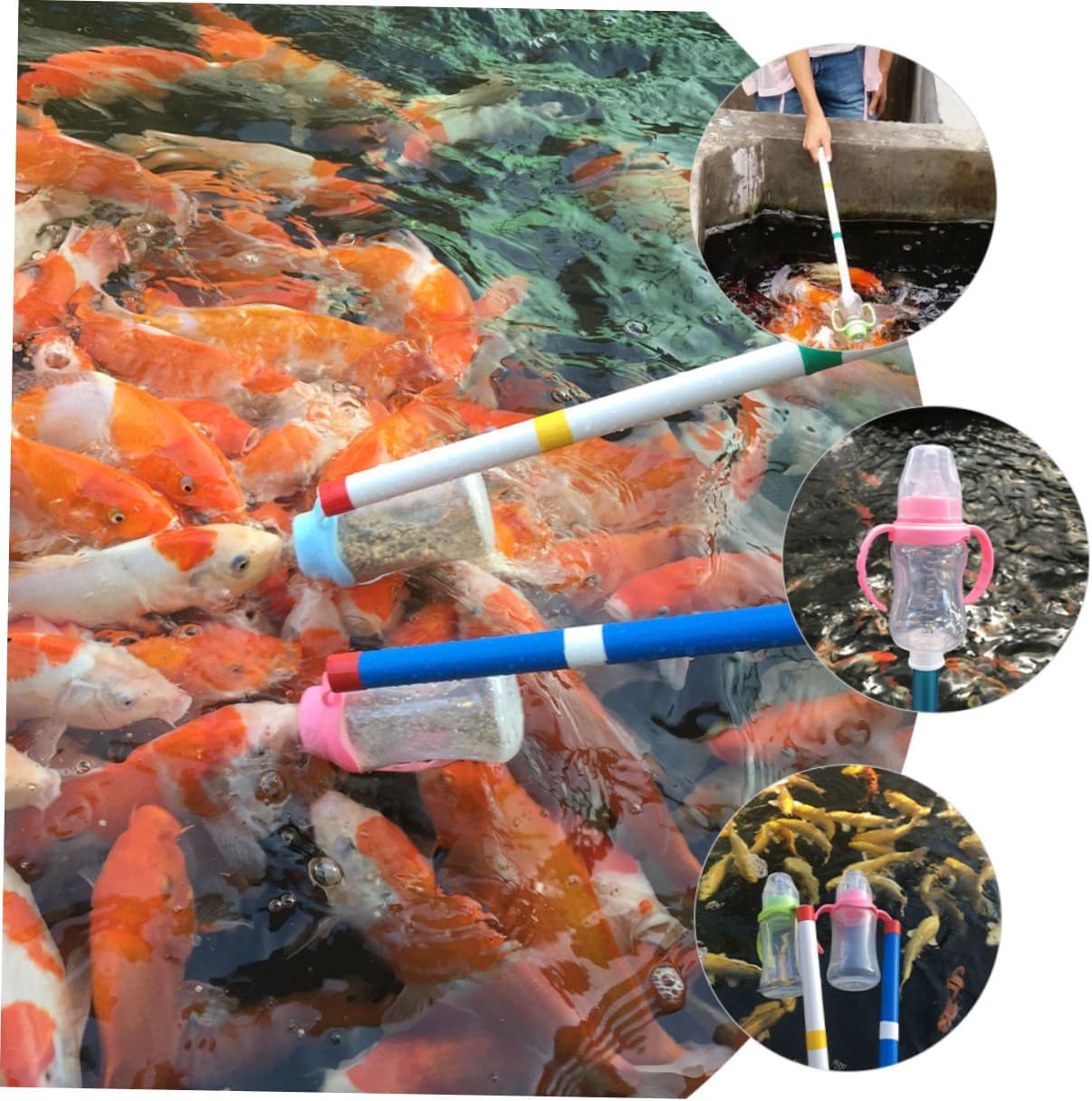 Mipcase 2pcs Fish Feeder Bottle with Pole Fish Food Dispenser for Carp Tanks Easy to Assemble and Clean and Dwarf Carp Feeding Sturdy Design