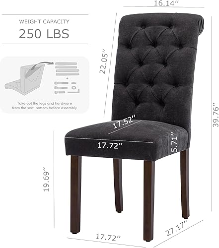 Miniatura 3 de COLAMY Juego de 2 sillas de comedor copetudas, sillas de comedor Parsons tapizadas de tela, sillas auxiliares elegantes con patas de madera maciza y