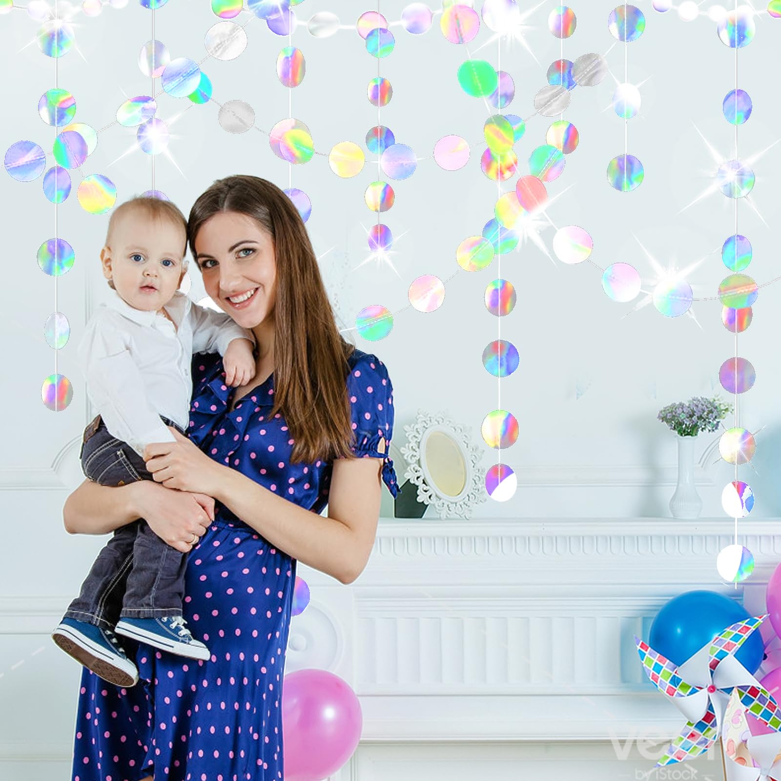 20 M/65 Ft Guirlande En Papier Paillettes Petite Rond Décoration De Fête Bannière Coloré Glitter Papier Dot Guirlande Suspendre Banderole Pour Mariage Anniversaire Fête De Naissance Bébé