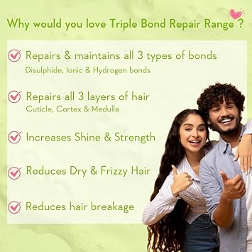 MU Triple Bond Repair Shampoo for Dry & Frizzy Hair - 5% AminoPeptide Complex & PCA - Repairs Damaged & Frizzy Hair 250ml