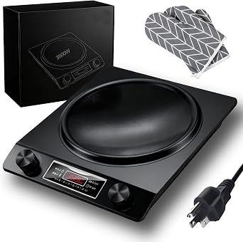 3500-Watt Induction Hob, 10 Temperature Settings, Electric Commercial Induction Cooktop with Concave Heating Coil, IPX4 Splash Resistance Electric Stove, for Home/Commercial 1 PCS Black