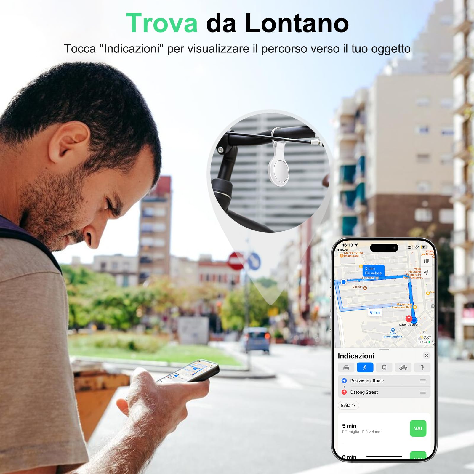 Bnlei Localizzatore Smart Air Tracker Tag Compatibile Apple Dov'è (solo iOS) Batteria di Ricambio Inclusam, Adatto per Chiavi, Portafoglio, Auto, Bici, Cane, Gatto (Bianco, Confezione da 1)