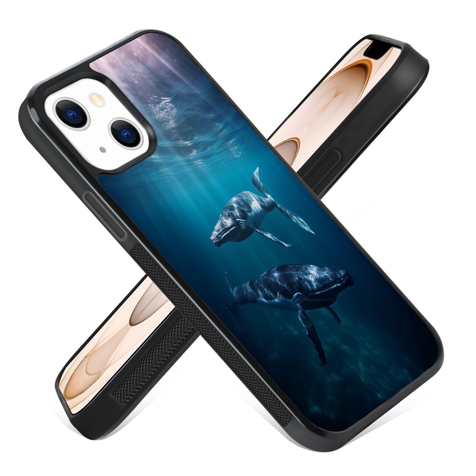 Xioolia Case Compatible with iPhone 13 Mini Whale Designer Art119 Pattern Black Rubber Full Body Protection Drop Protection Non-Slip Cover